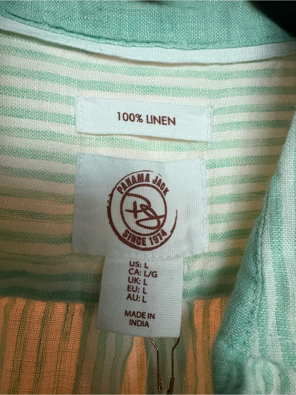 Panama Jack 100% Linen Mint Green Stripe Button Front Shirt NWT Men’s Large - Picture 5 of 8